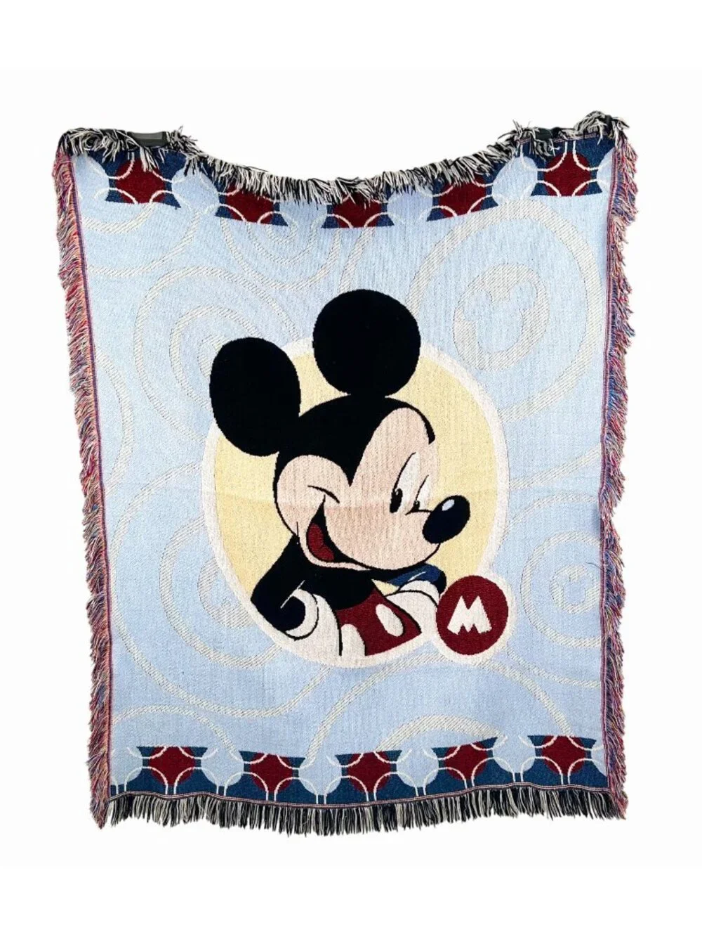 DISNEY MICKEY MOUSE WOVEN THROW BLANKET TAPESTRY W/ FRINGE EDGES APPROX. 60X49.5